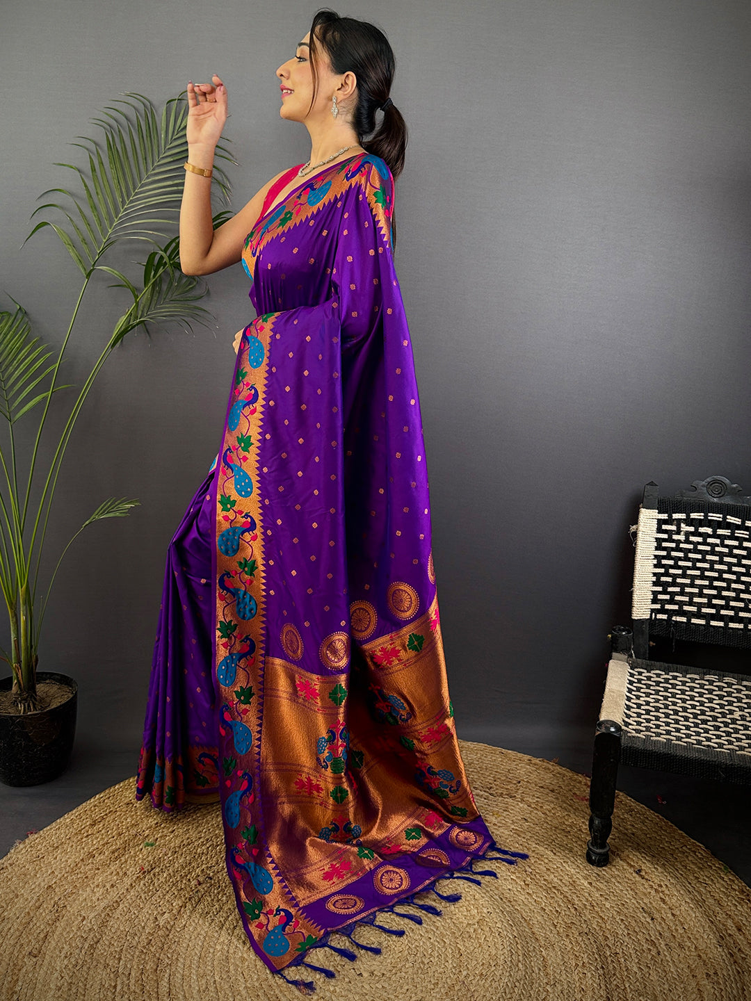 Purple Yeola Paithani Soft Silk Saree by My Store