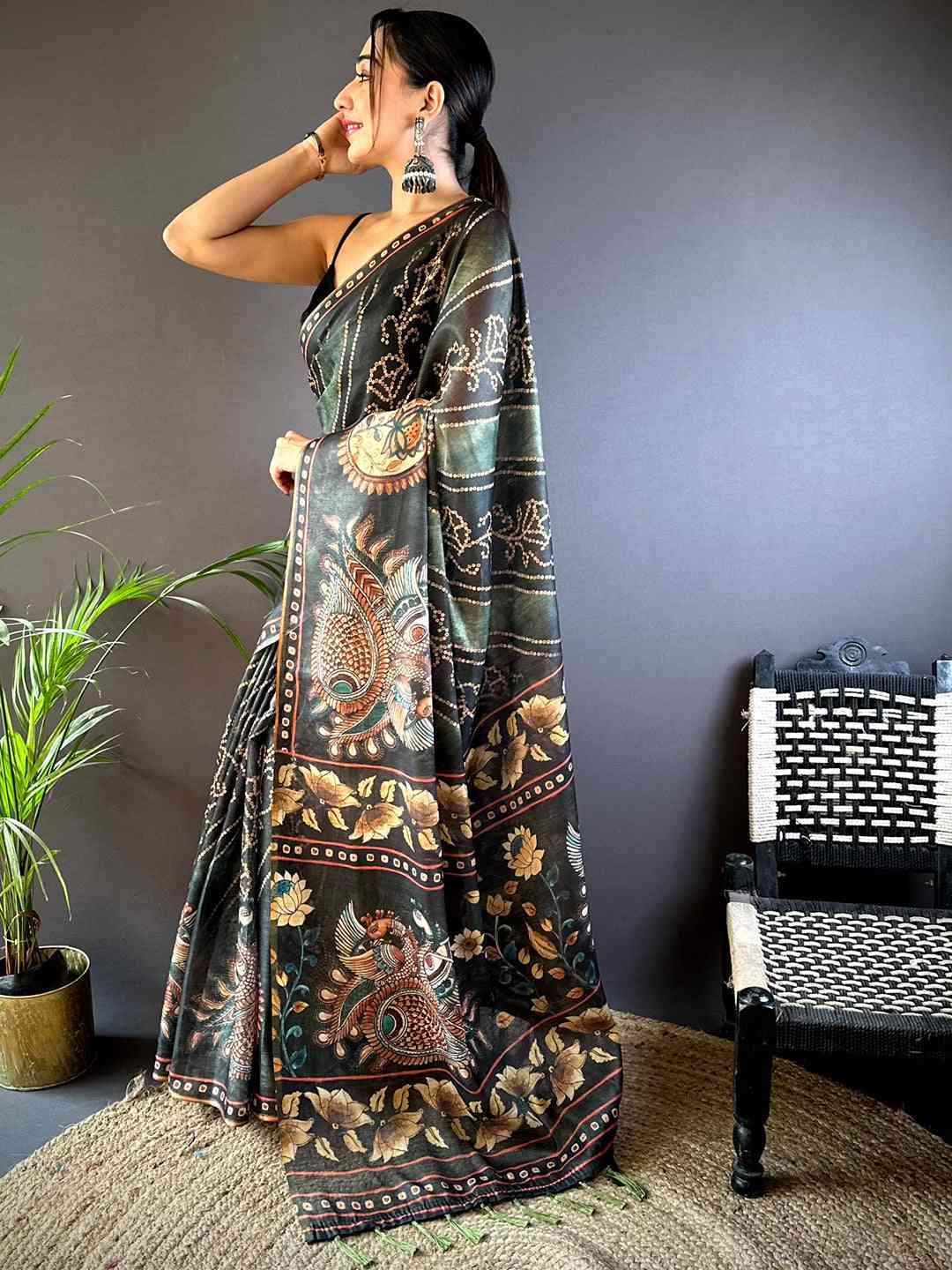 Green Bandhej Digital Print Saree by My Store