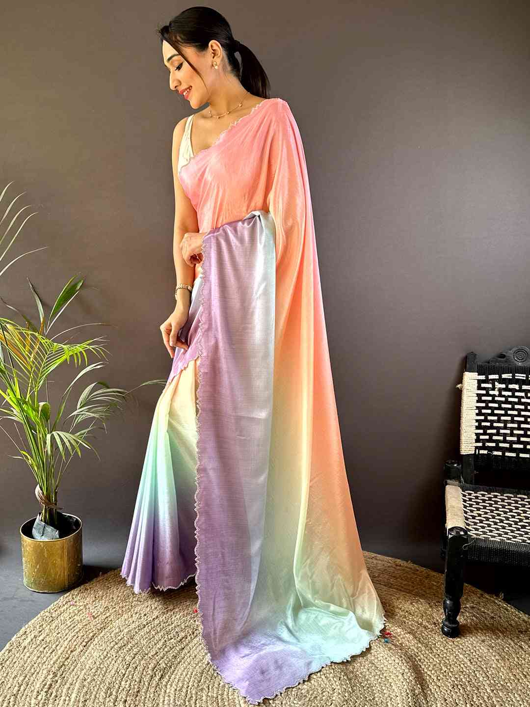 Ombre Chiffon Stonework Saree by My Store