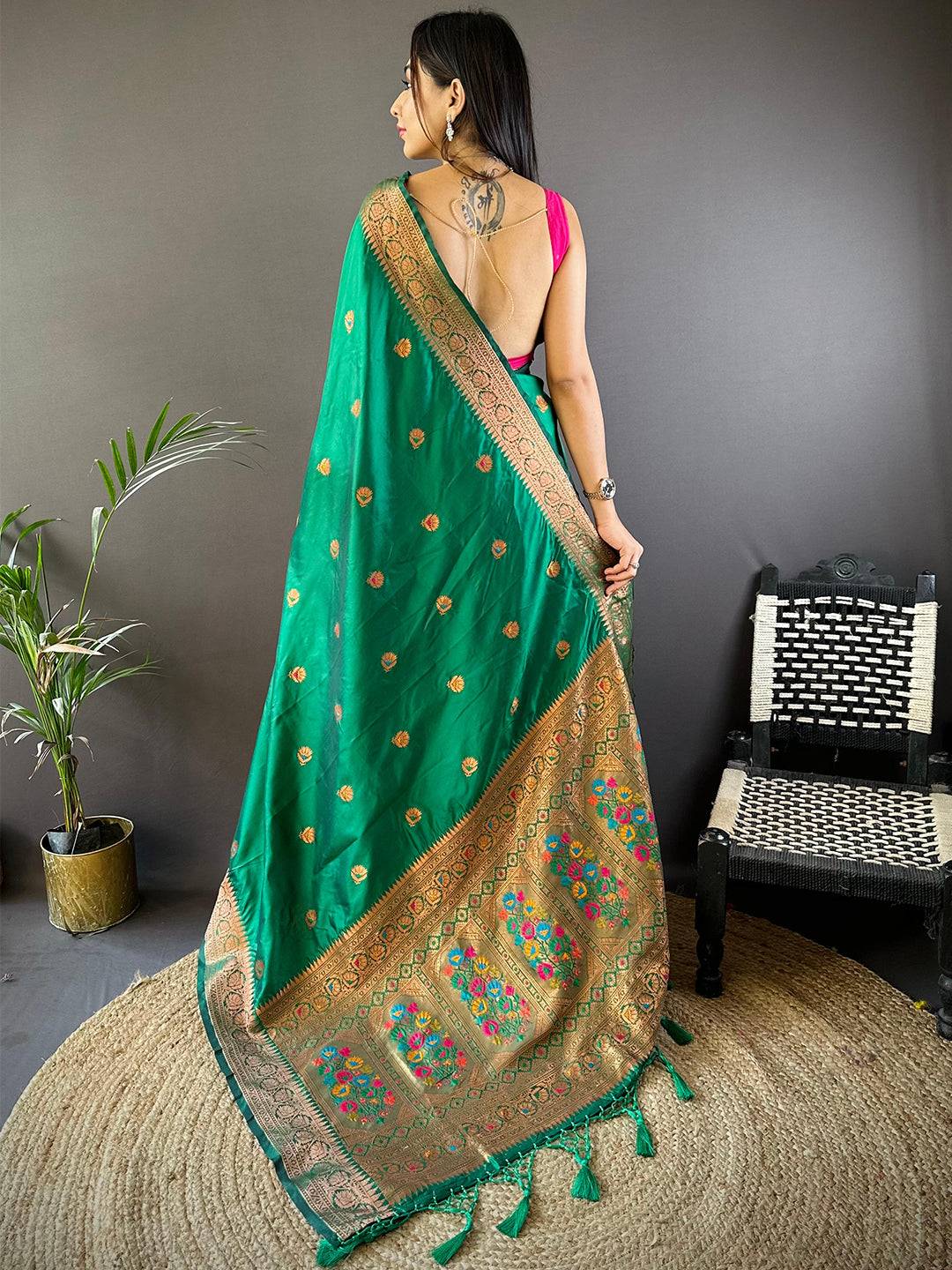 Rama Soft Silk Coppar Zari Weaving Saree by My Store