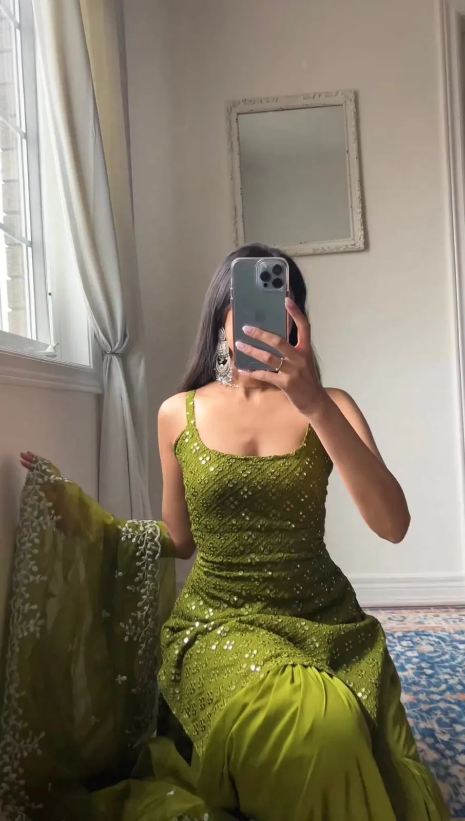 Green Embroidered Kurta And Sharara Suit Set with Dupatta by My Store