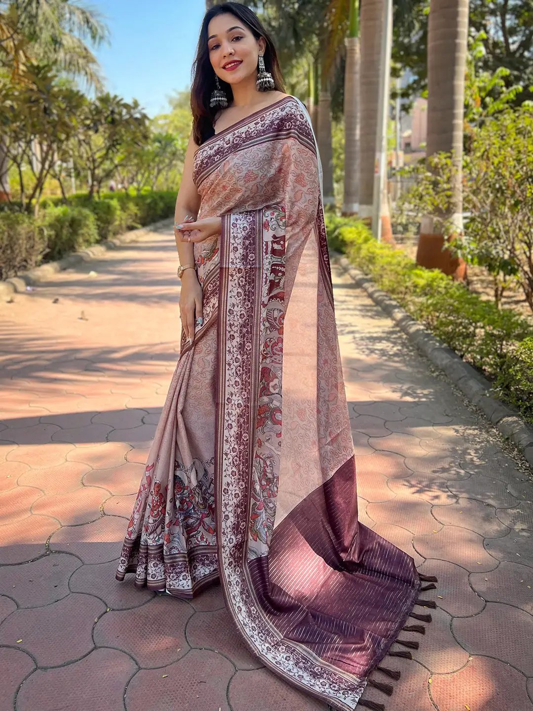 Satin Kota Doria Saree With Kalamkari Digital Print In Muvel Colour by My Store