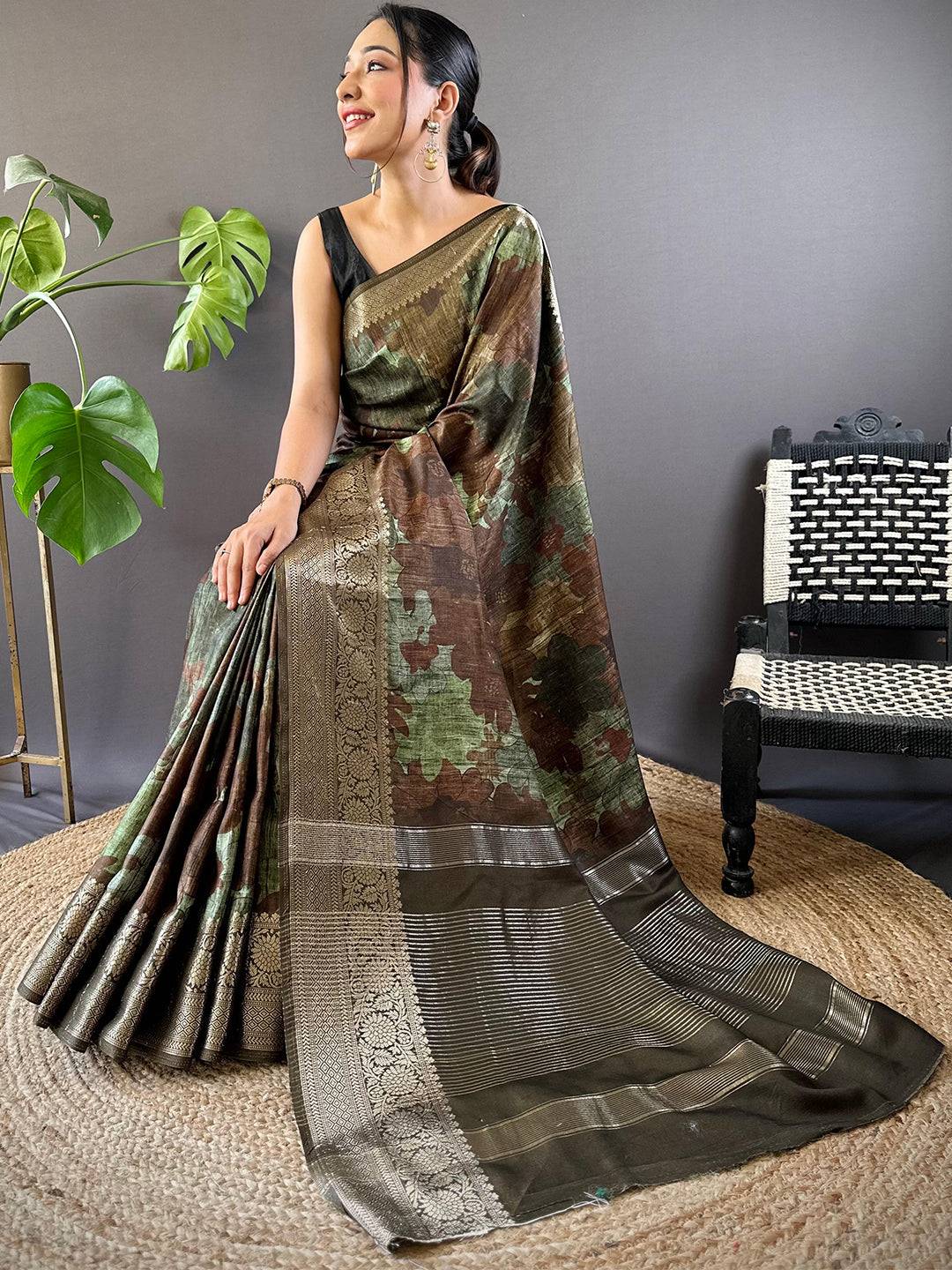 Multi Zari Woven Floral Dola Silk Saree by My Store