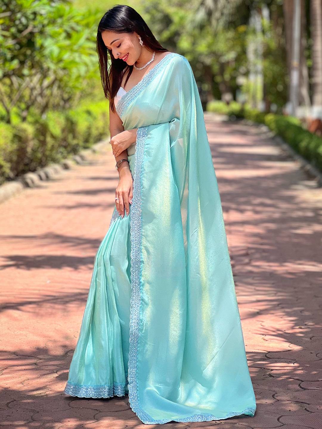 Turquoise Pure Viscose Dyed Saree