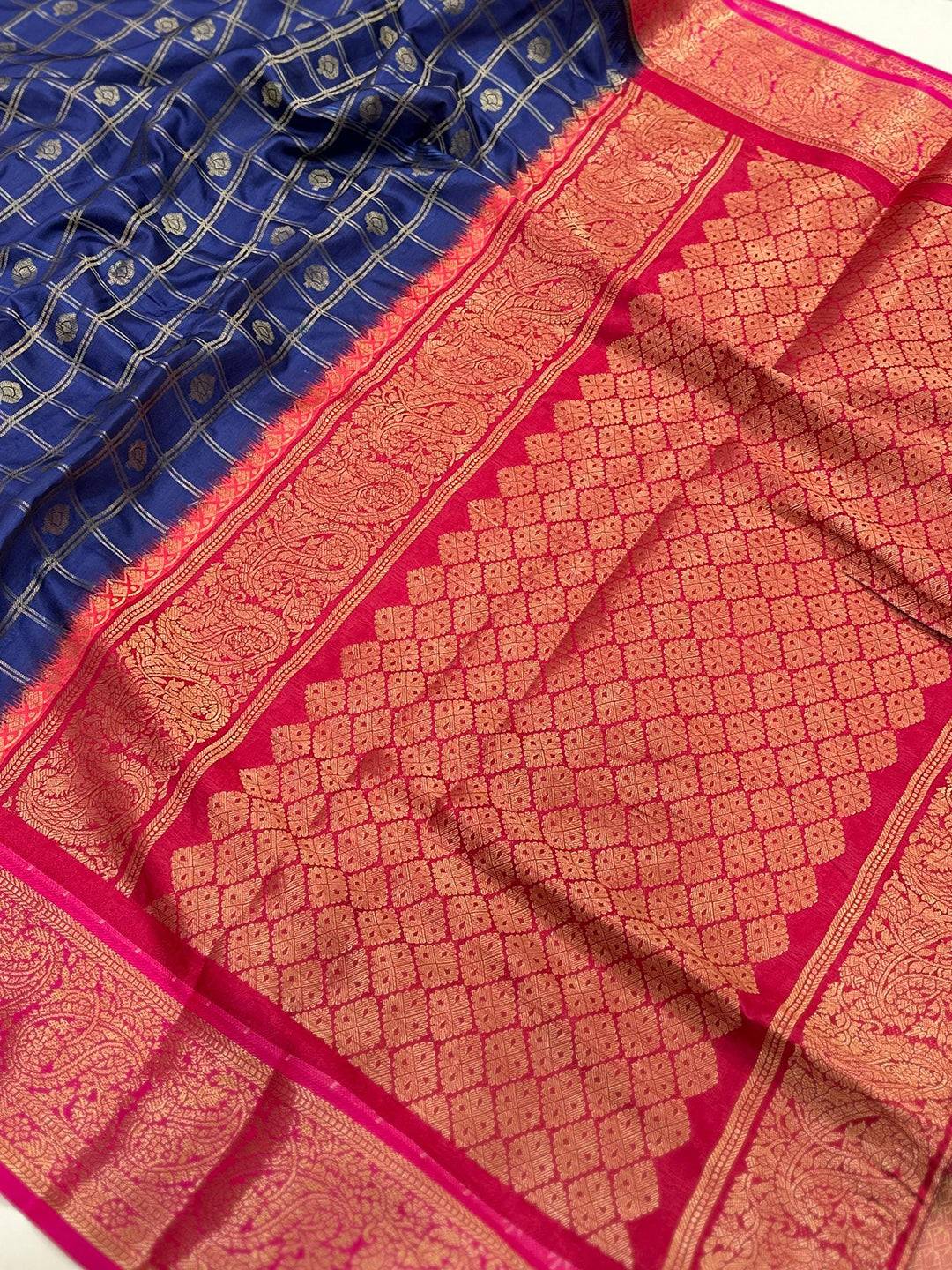 Regal Blue Kovai Banarasi Silk Saree by My Store