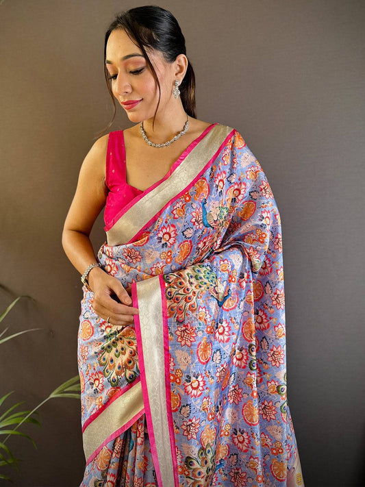Lavender Blossom Phulkari Silk Saree by My Store