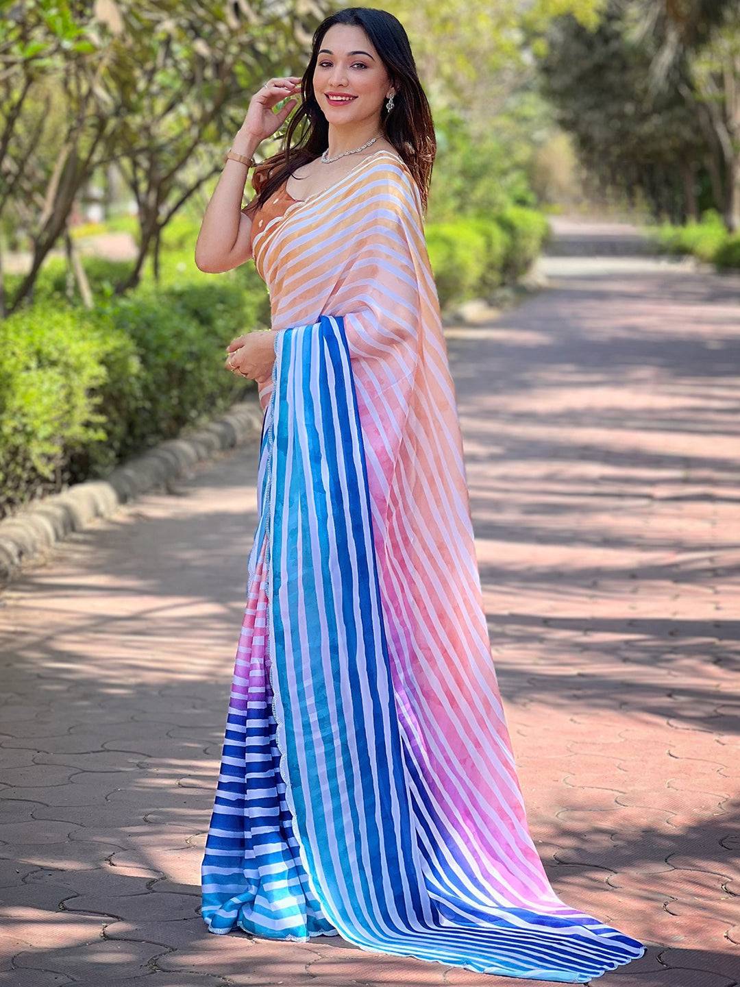 Trendy Stripted Leheriya Saree