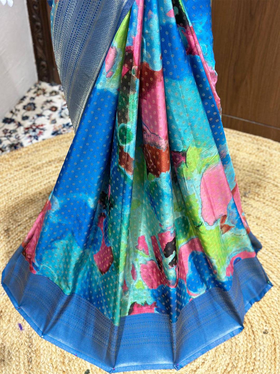 Dark Blue Banarasi Ombre Print Saree by My Store
