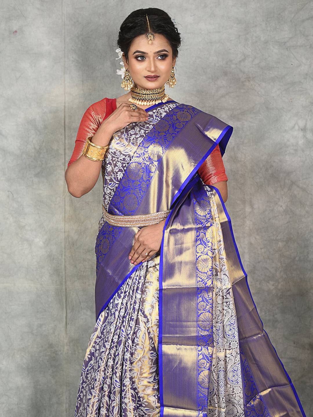 Royal Blue One Grm Gold Tissue Silk Saree