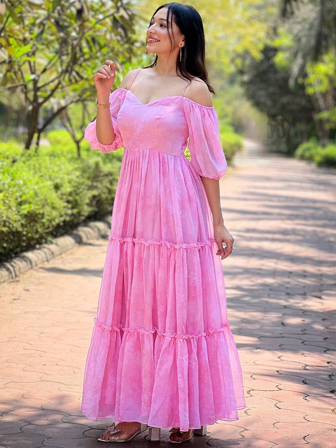 Rose Pink Floral Printed Dress by My Store