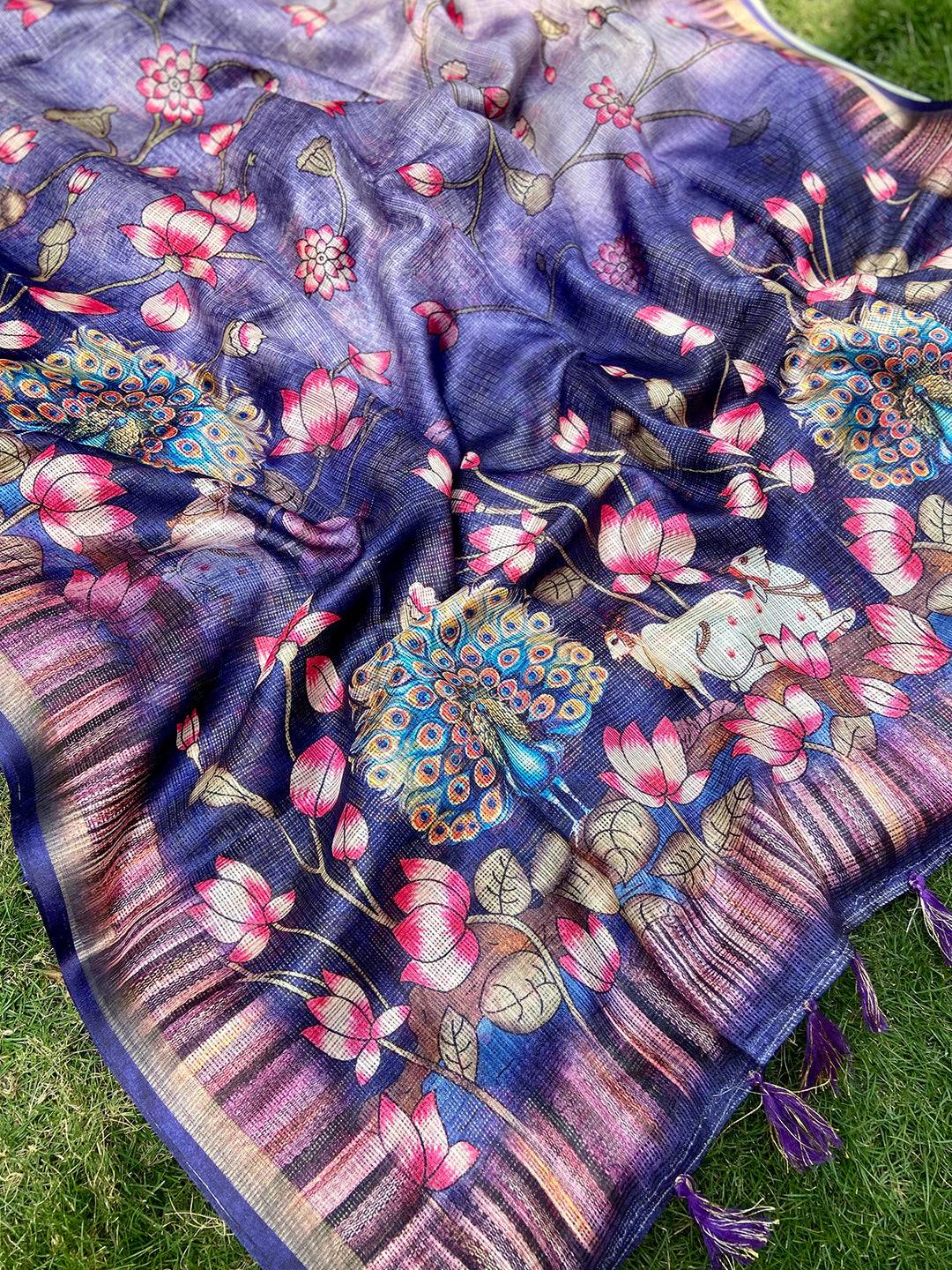 Latest Soft Kota Doriya Silk Saree with Pichwai Prints and Rich Pallu by My Store