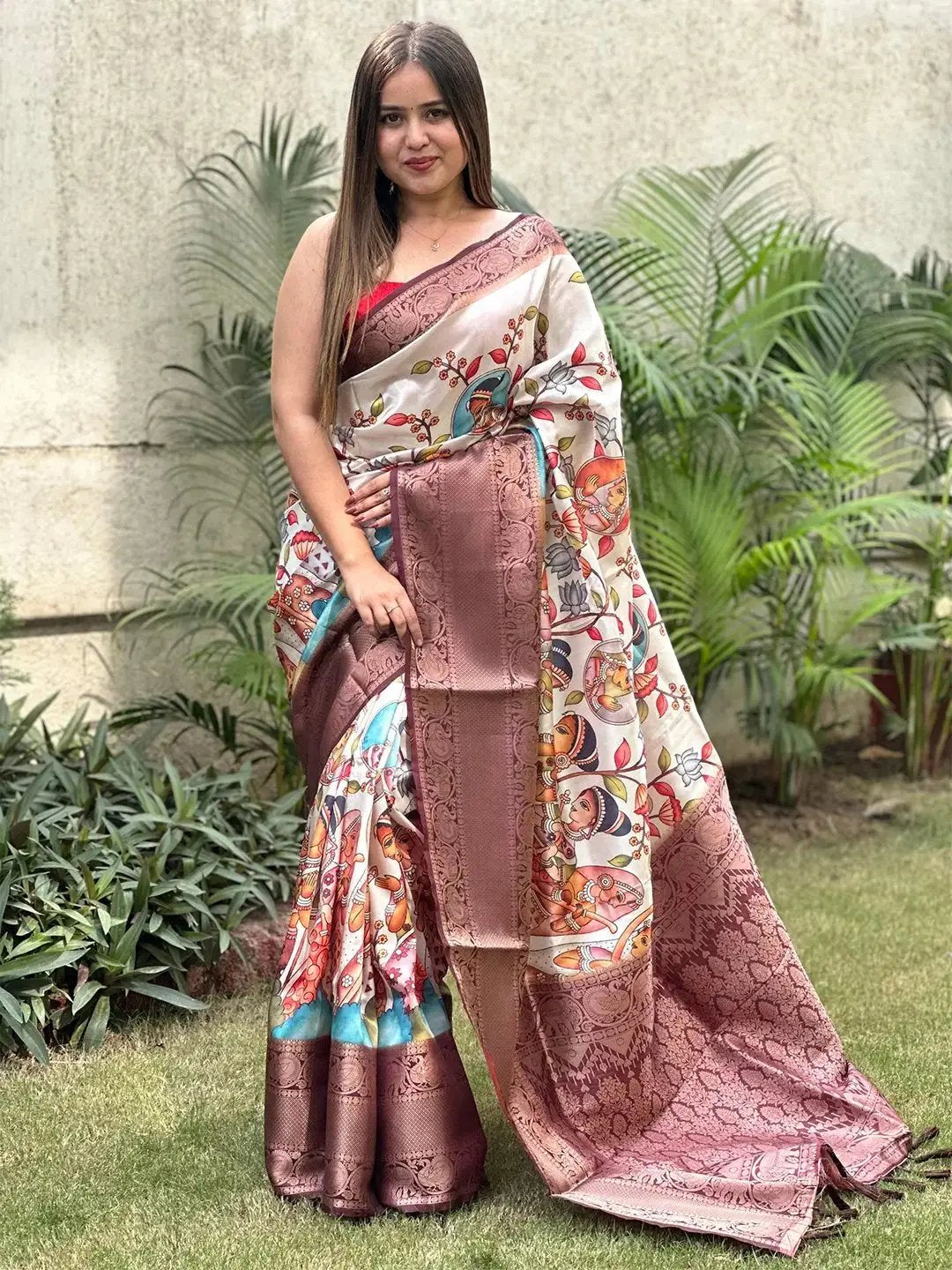 Soft Silk Kalamkari Digital Print Saree by My Store