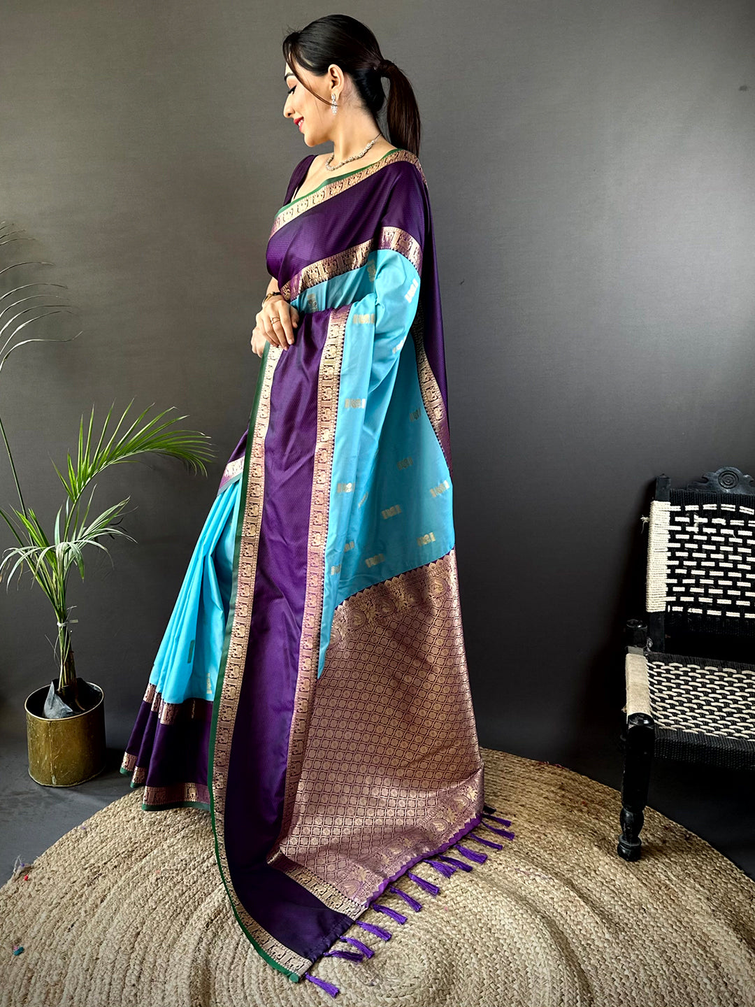 Ethereal Sky Gadhwal Soft Silk Saree by My Store