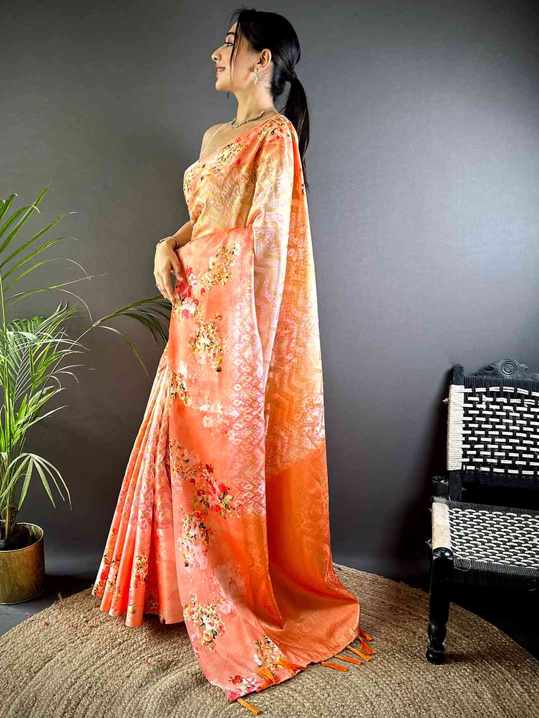 Coral Zari Zigzag Kota Doriya Saree by My Store