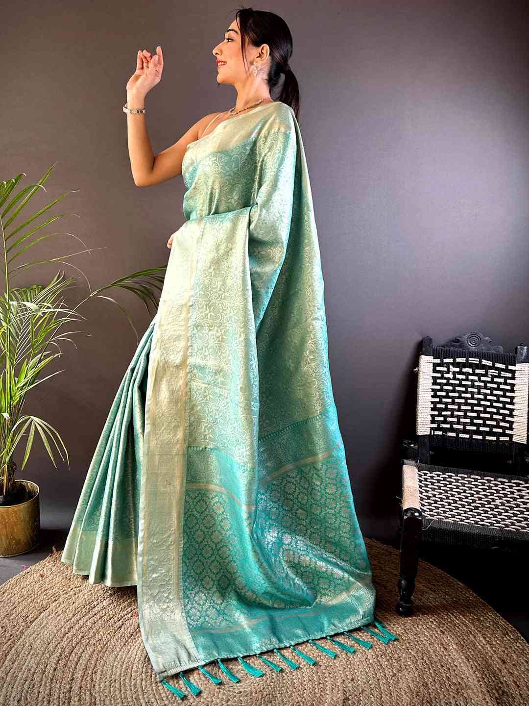 Light Pista Soft Kanjivaram Silk Saree by My Store