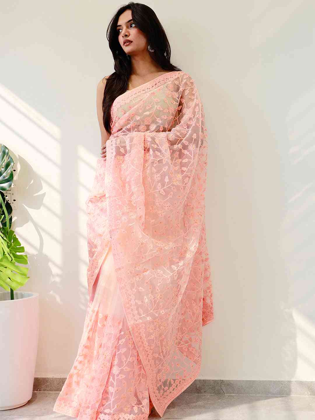 Elegant Saree Adorned with Ethnic Motifs, Intricate Threadwork, and Embellished Borders by My Store