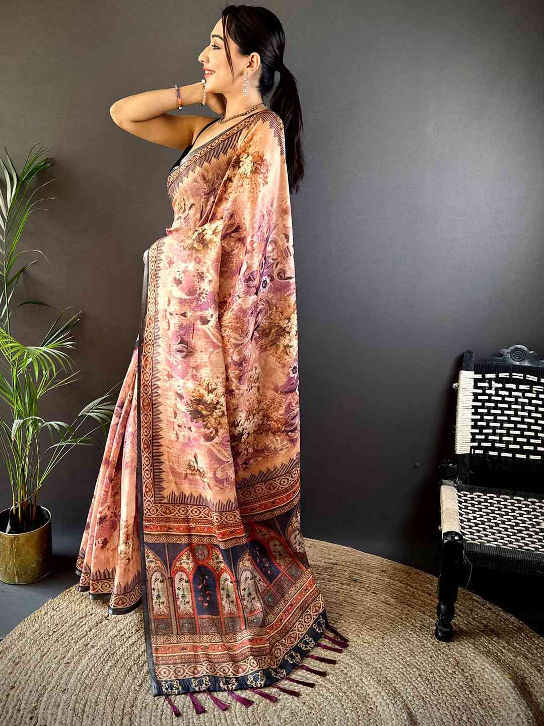 Purple Tussar Blossom Saree by My Store