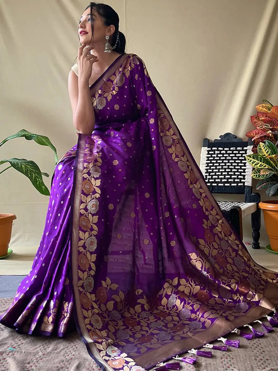Purple Colour Banarasi Silk Zari Woven Saree