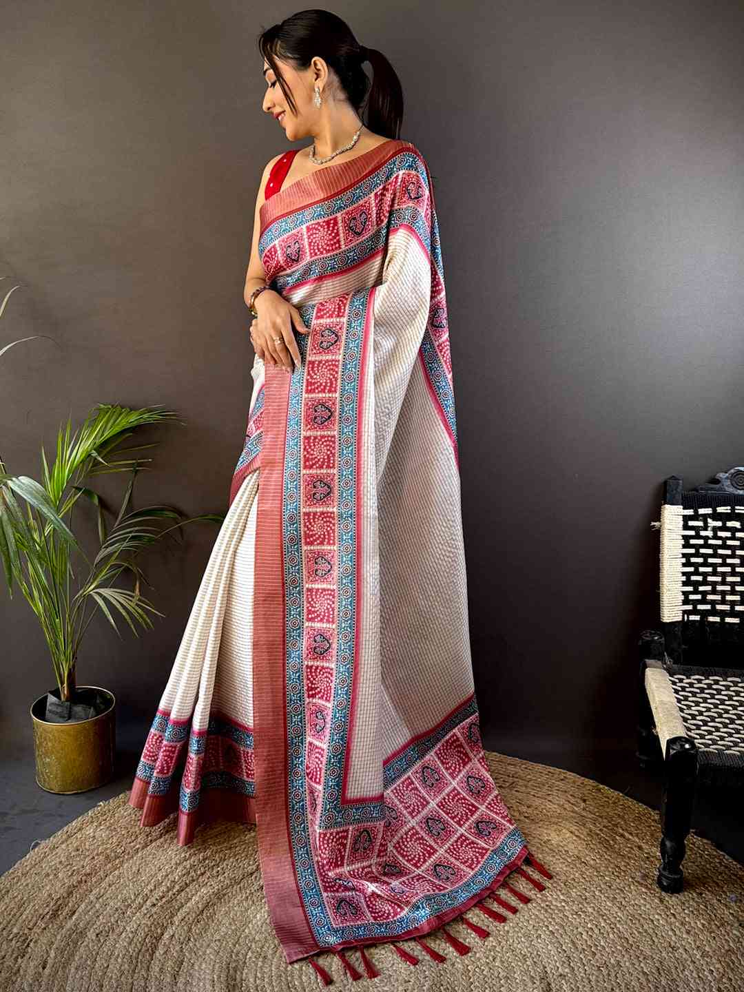 Graceful Black Soft Silk Chex Saree by My Store