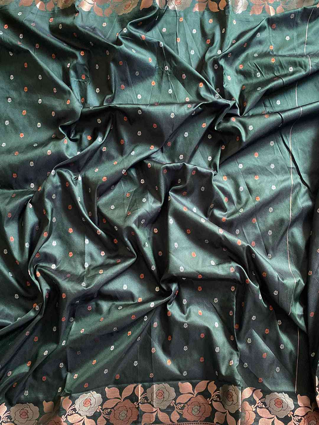Bottle Green Colour Banarasi Silk Zari Woven Saree by My Store