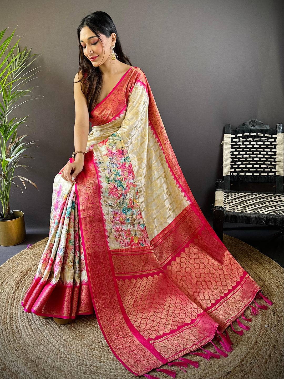 Pink Floral Bloom Kovai Rettapet Saree