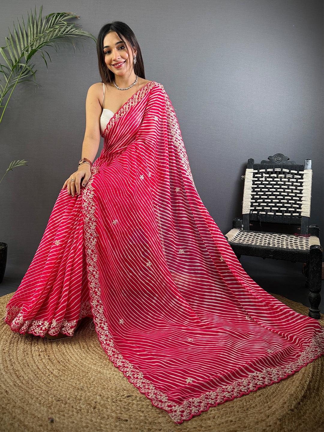 Pink Soft Georgette Bandhej Print Saree by My Store