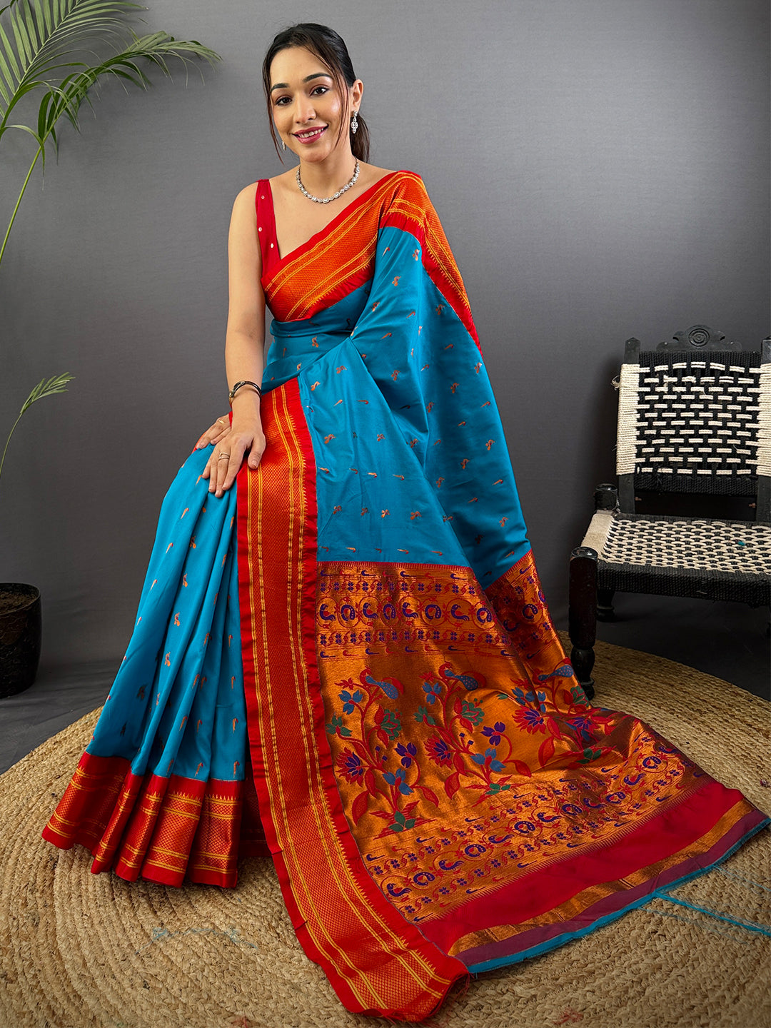 Sky Blue Soft Silk Paithani Saree by My Store