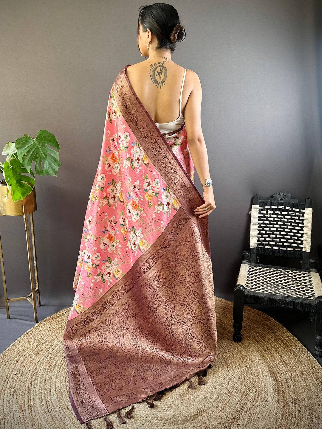 Blush Radiance Pink Floral Saree by My Store