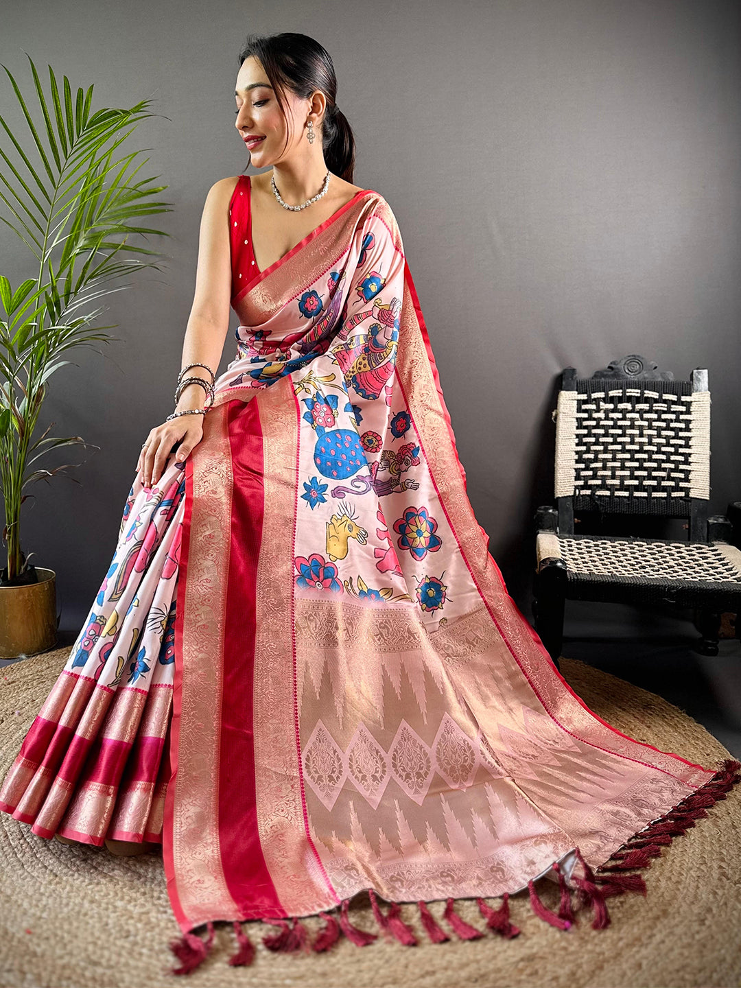 Pink Colour Soft Silk Kalamkari Saree by My Store