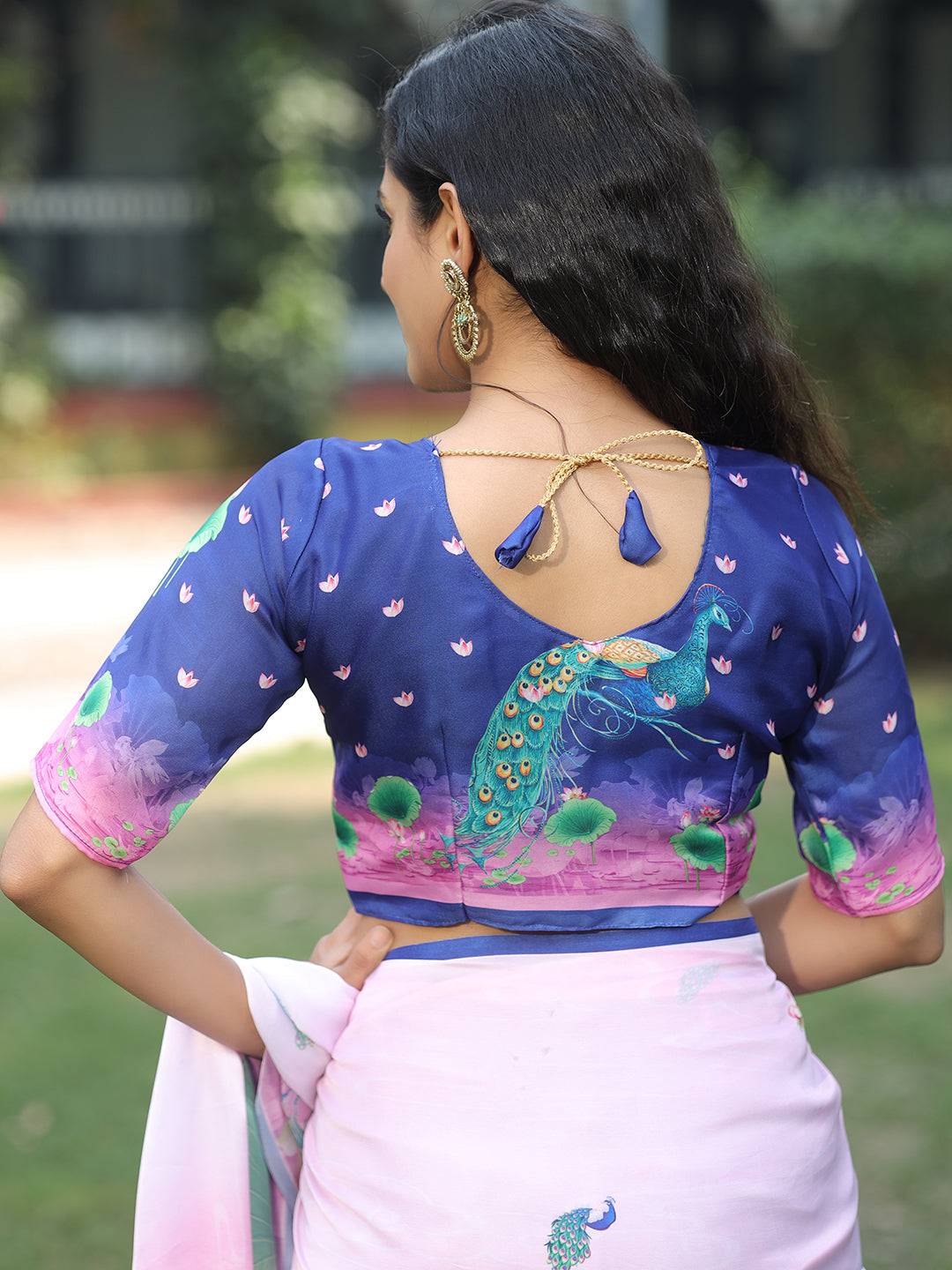 Satin Georgette Pink Colour Hand Print Saree - Luxe by My Store