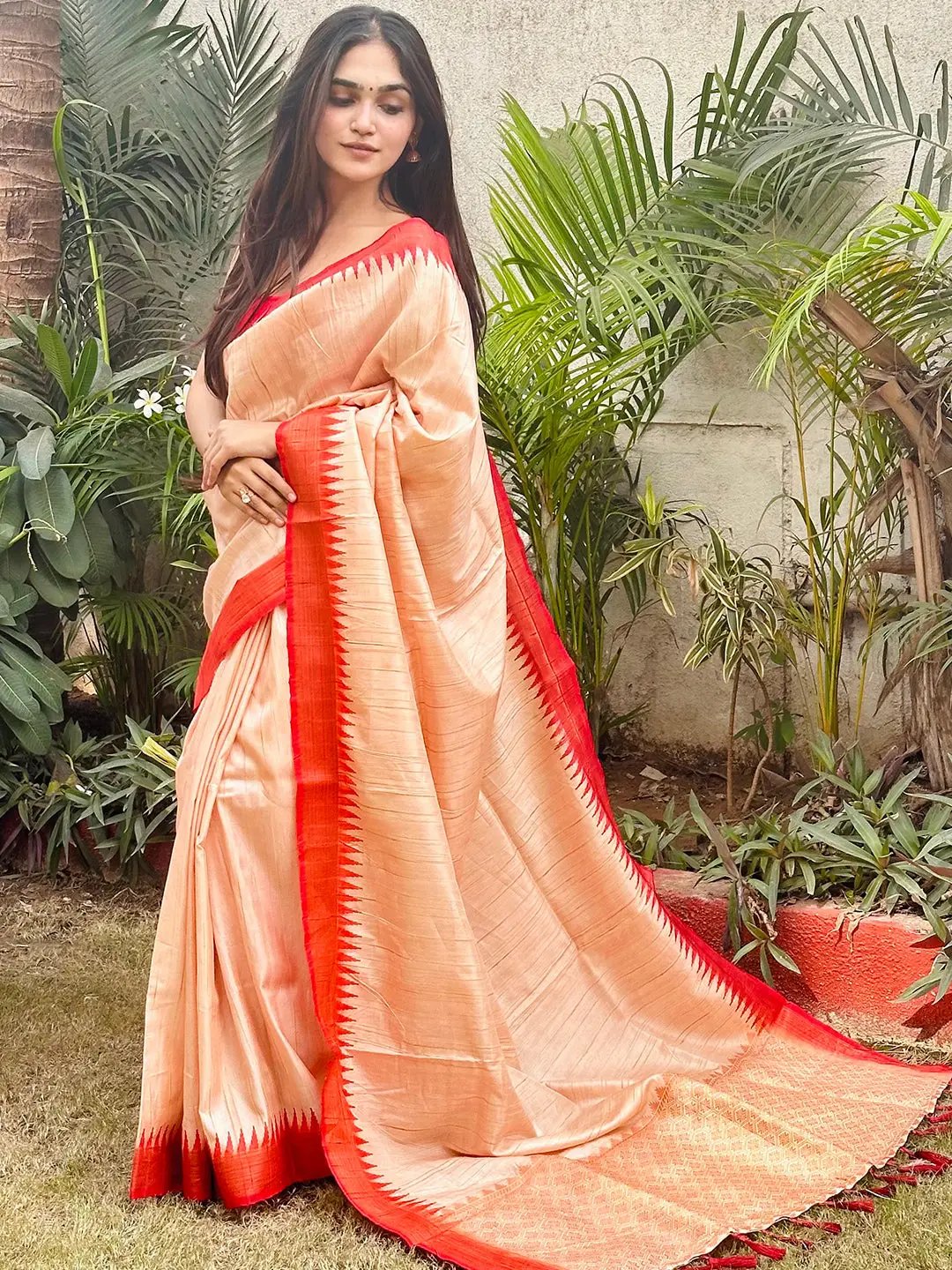 Soft Ghicha Silk Saree with Intricate Zari Border by My Store