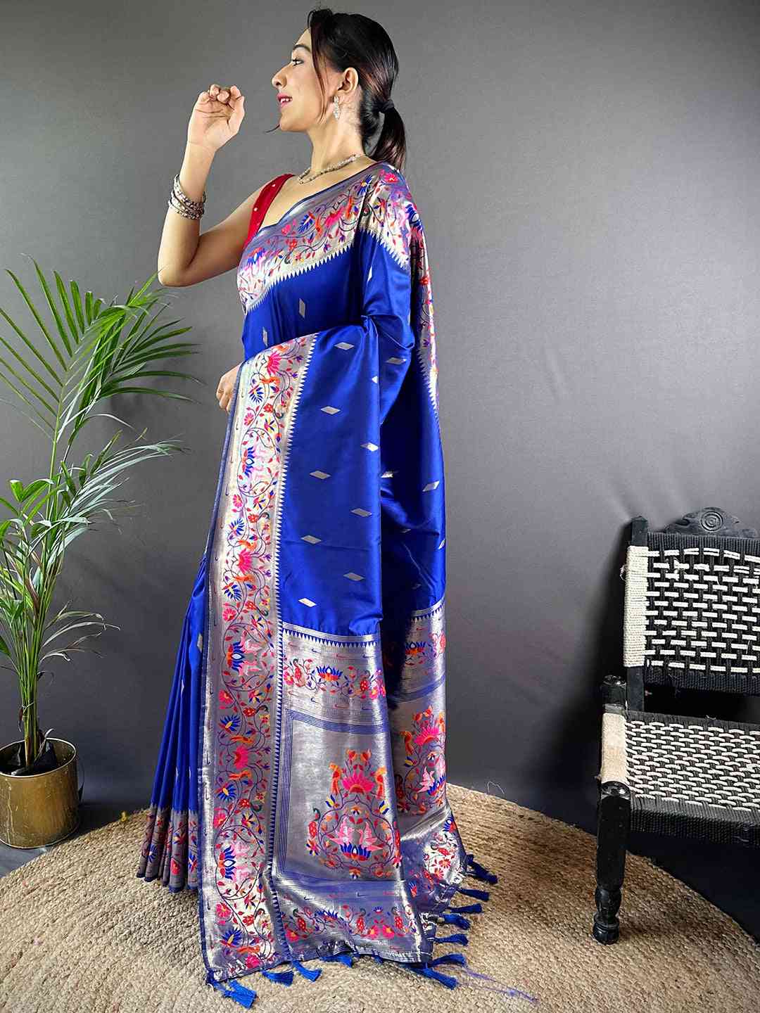 Blue Yevla Paithani Meenakari Saree by My Store