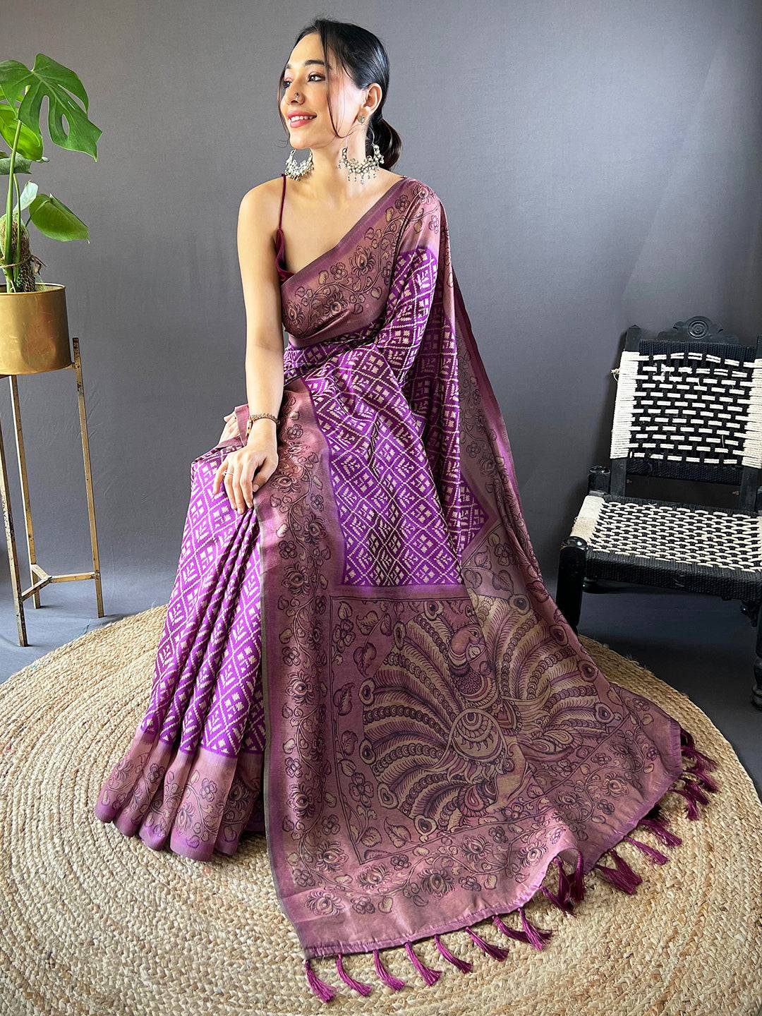 Purple Patola Kalamkari Saree by My Store
