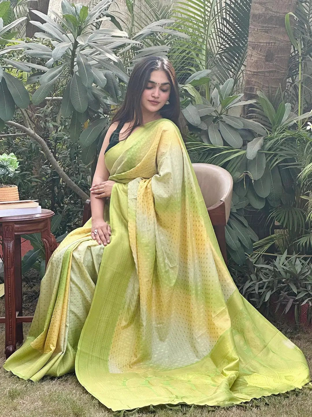 Soft Silk Banarasi Ombre Print Party Wear Saree by My Store