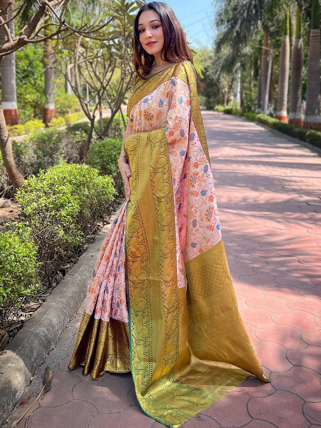 Chiku Colour Banarasi One Grm Tissue Silk Festive Wear Saree by My Store