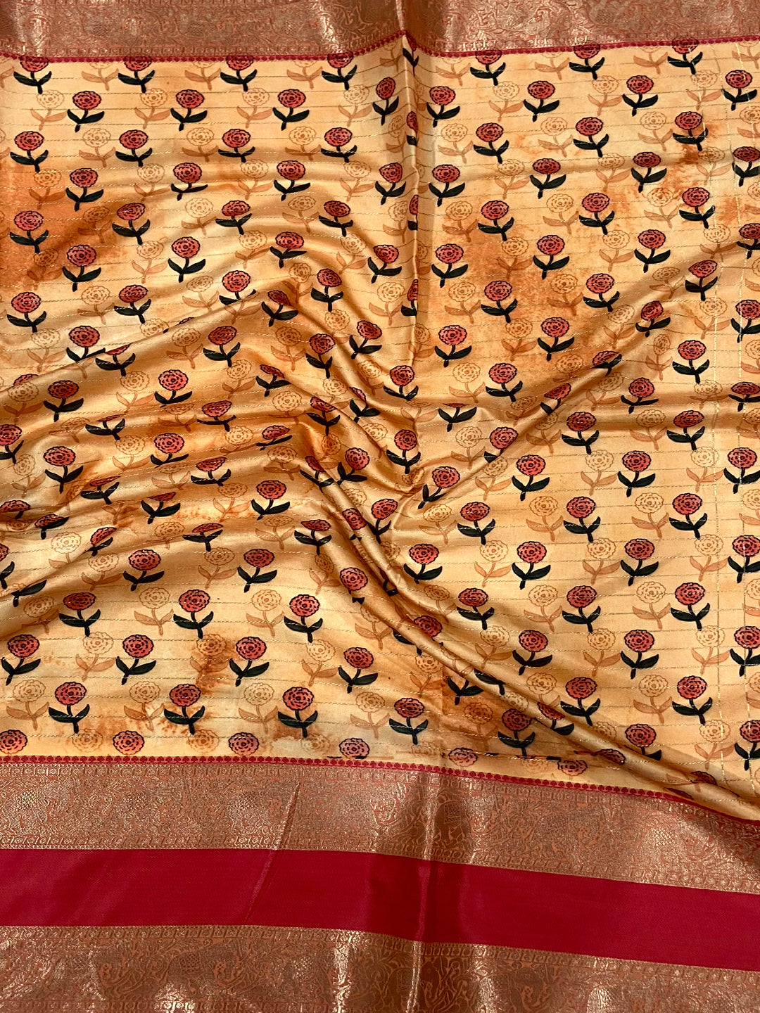 Beige Soft Silk Gadwal Kalamkari Saree