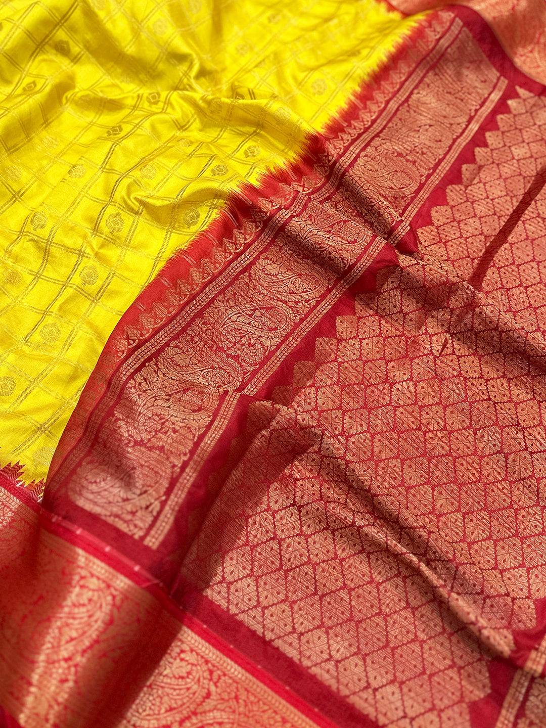 Sunshine Yellow Kovai Banarasi Silk Saree by My Store
