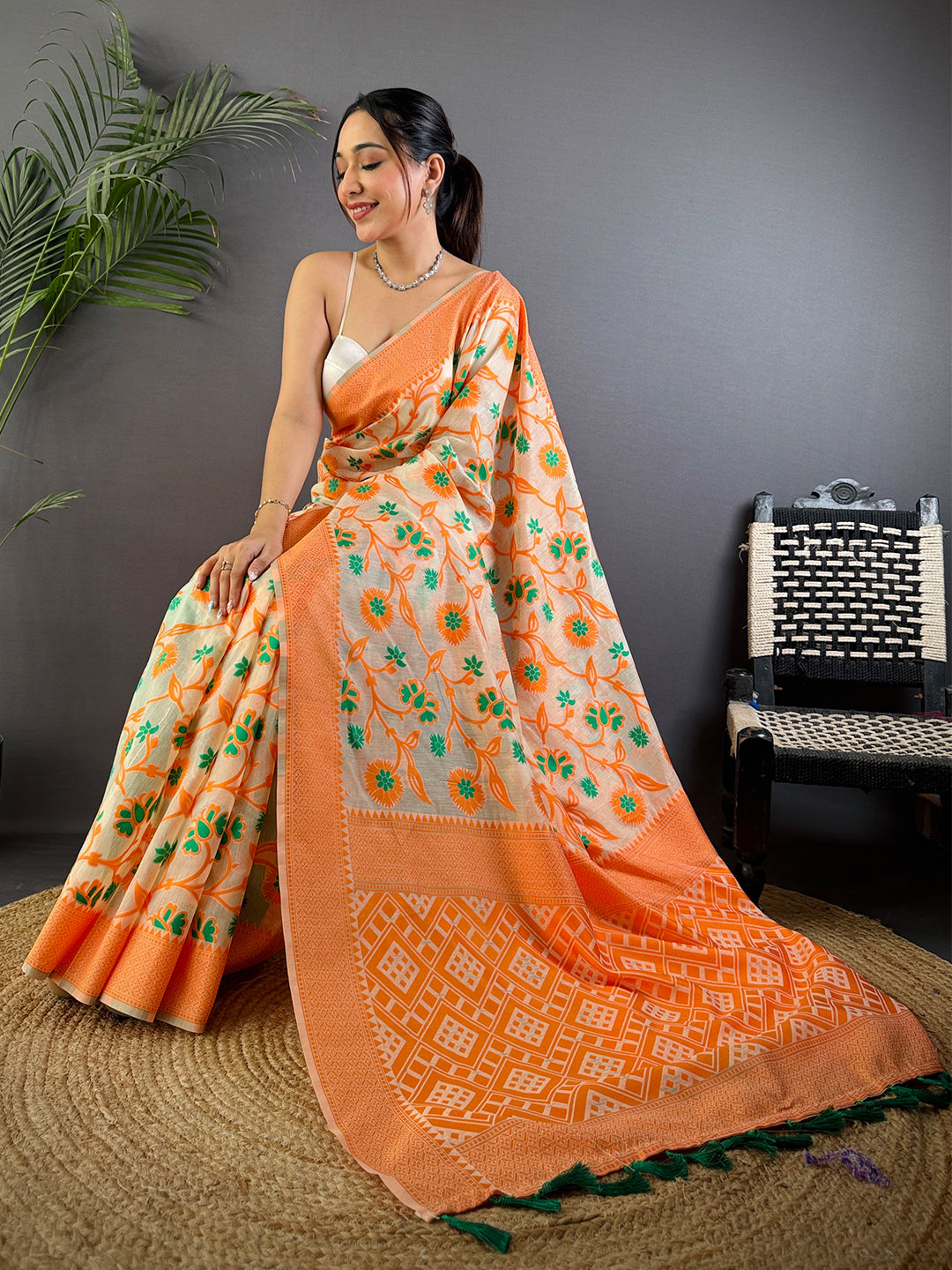 Delicate Charm Jamdani Cotton Silk Saree by My Store
