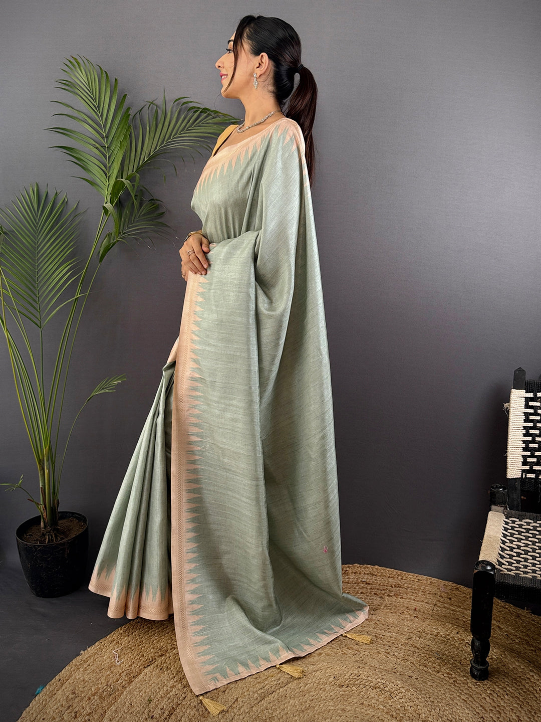 Sky Blue Handloom Ghicha Saree by My Store