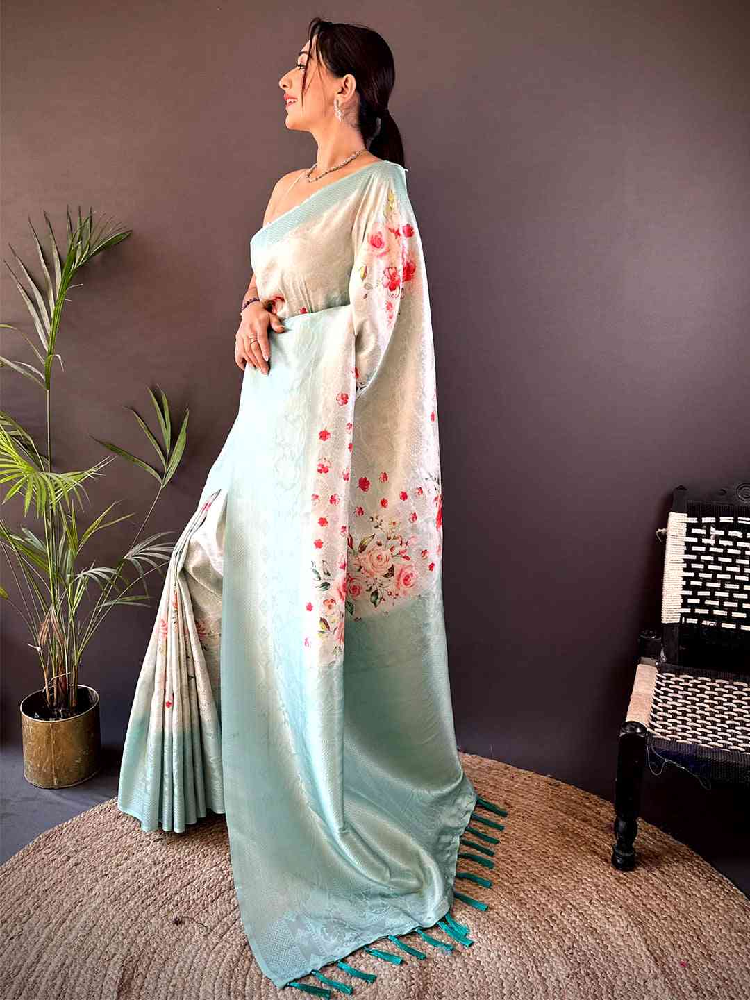 Light Blue Kanjivaram Digital Silk Saree by My Store