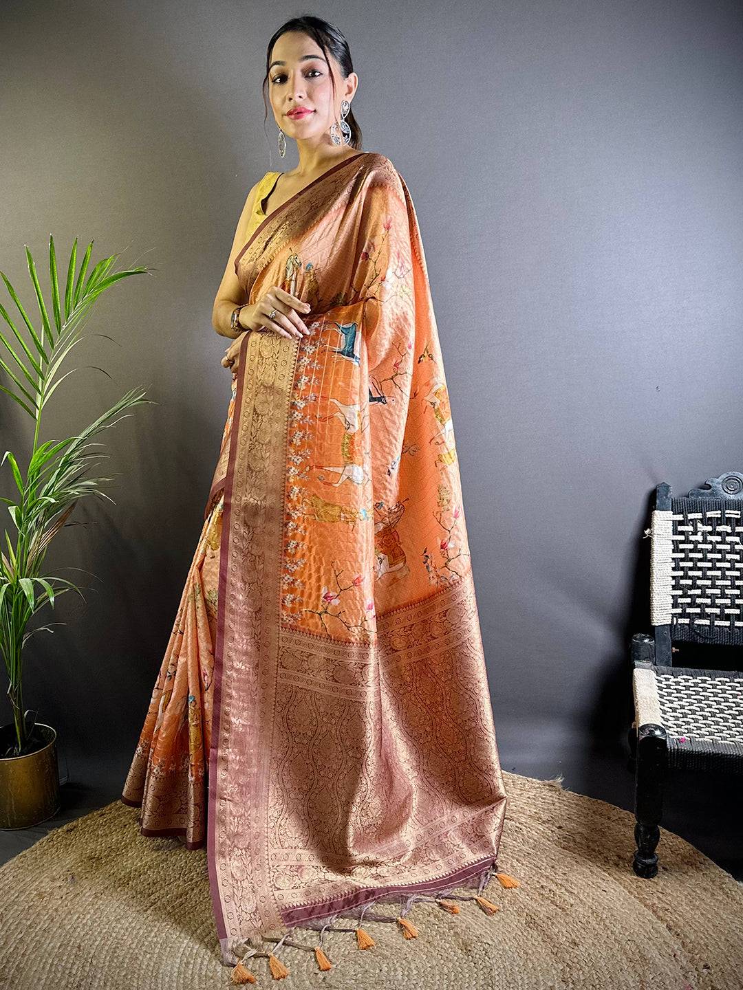 Pink Chex Radiance Banarasi Silk Saree by My Store