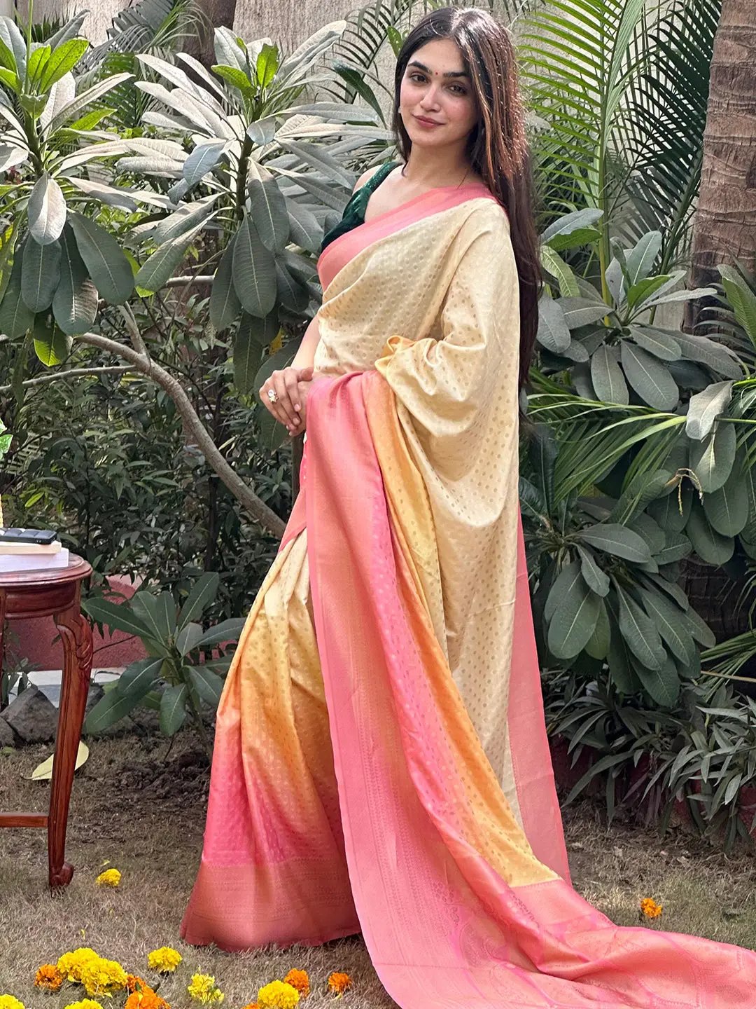 Soft Silk Banarasi Ombre Print Party Wear Saree by My Store