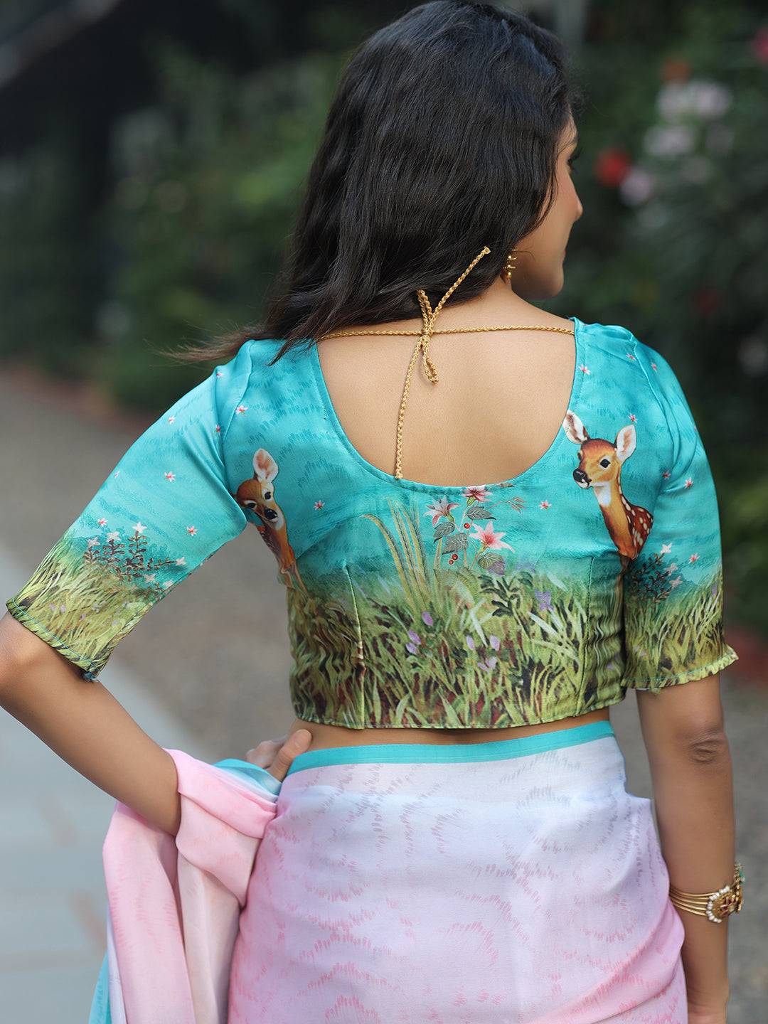 Satin Georgette Multi Colour Hand Print Saree - Luxe by My Store