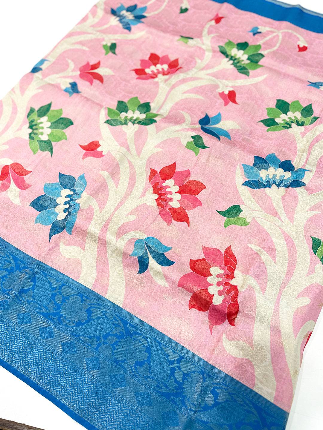 Elegant Pink Lotus Print Saree by My Store