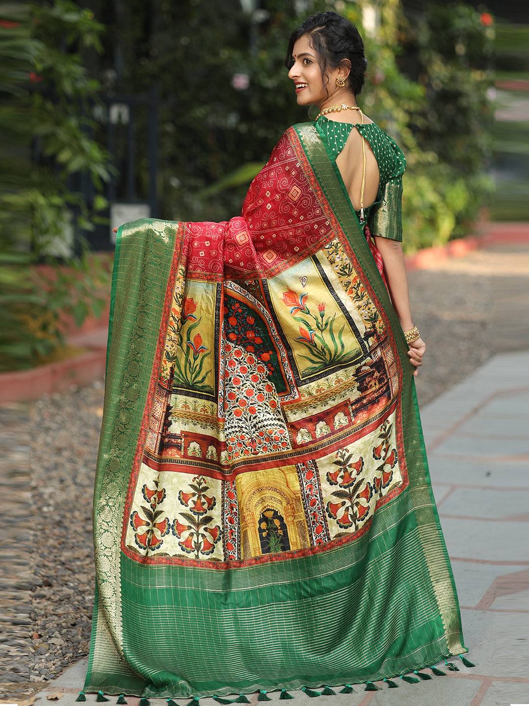 Red Colour Pure Viscose Dola Silk Saree With Mughal Motifs - Luxe by My Store