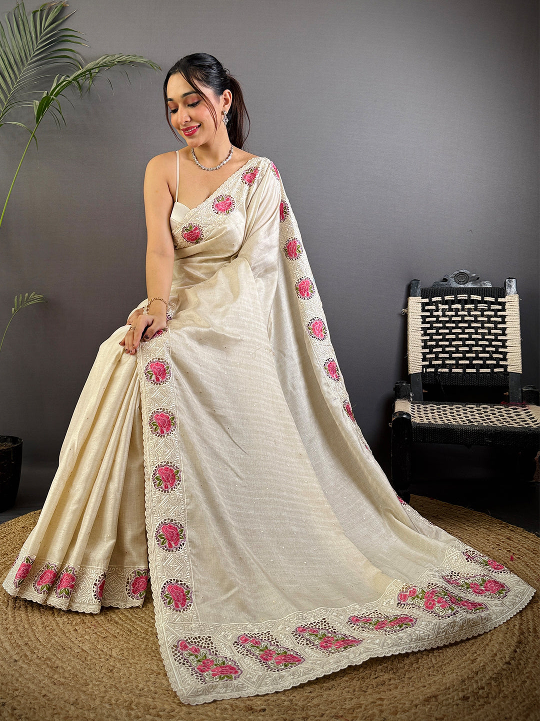 Elegant Embers Rose Stitch Saree by My Store