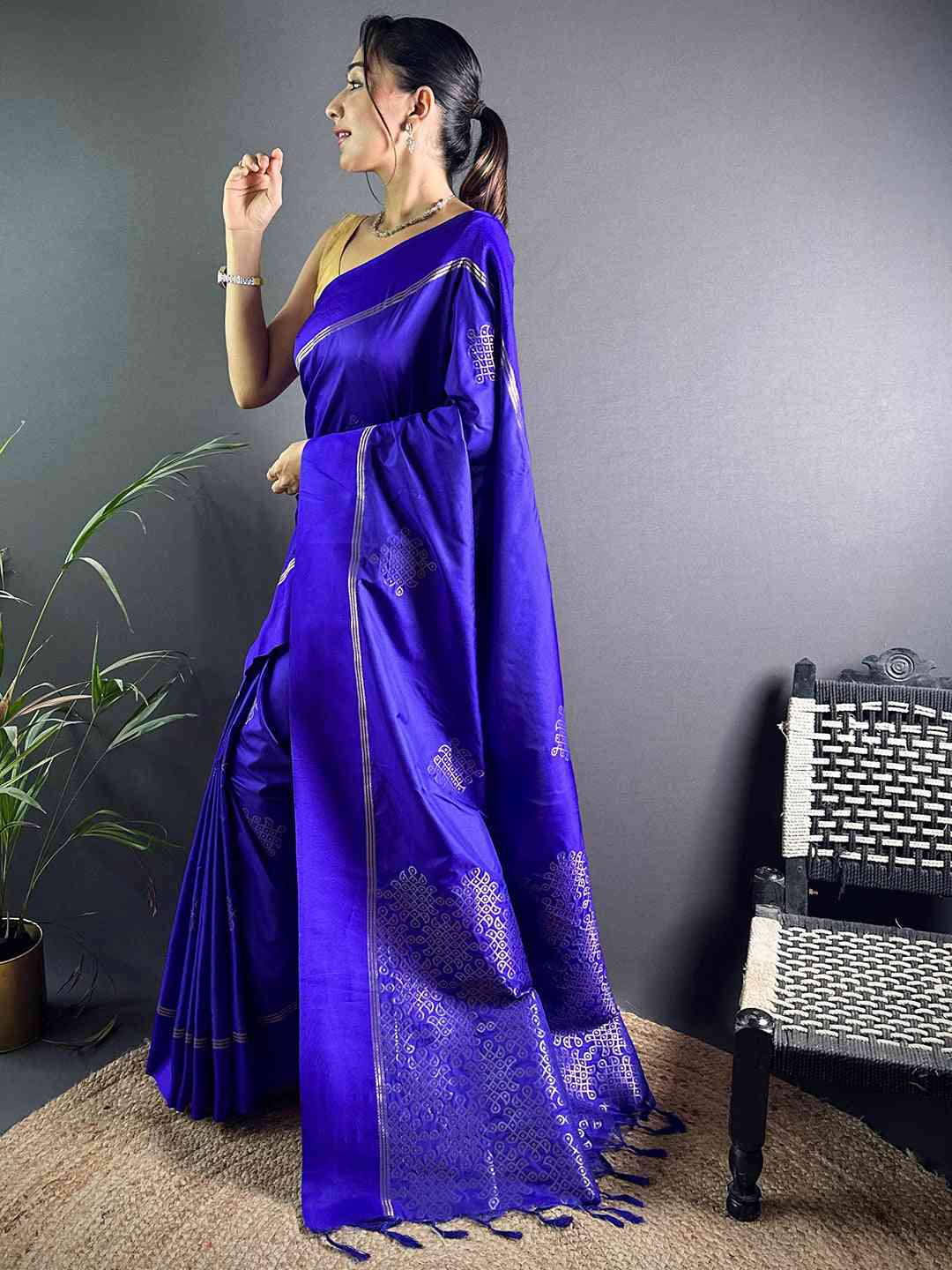 Purple Kolam Silk Heritage Saree by My Store