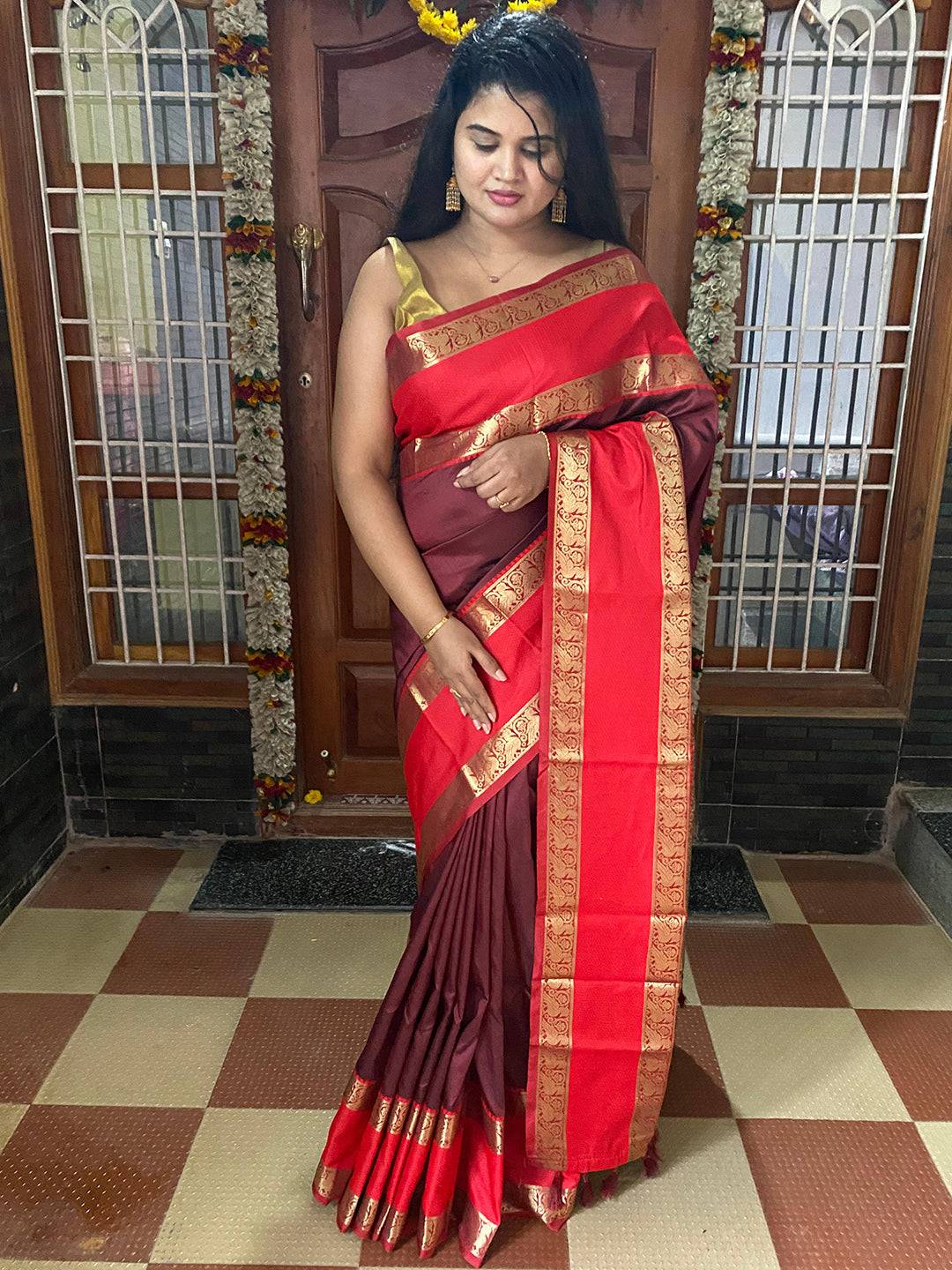 Brown Elegance Kanchi Zari Silk Saree by My Store