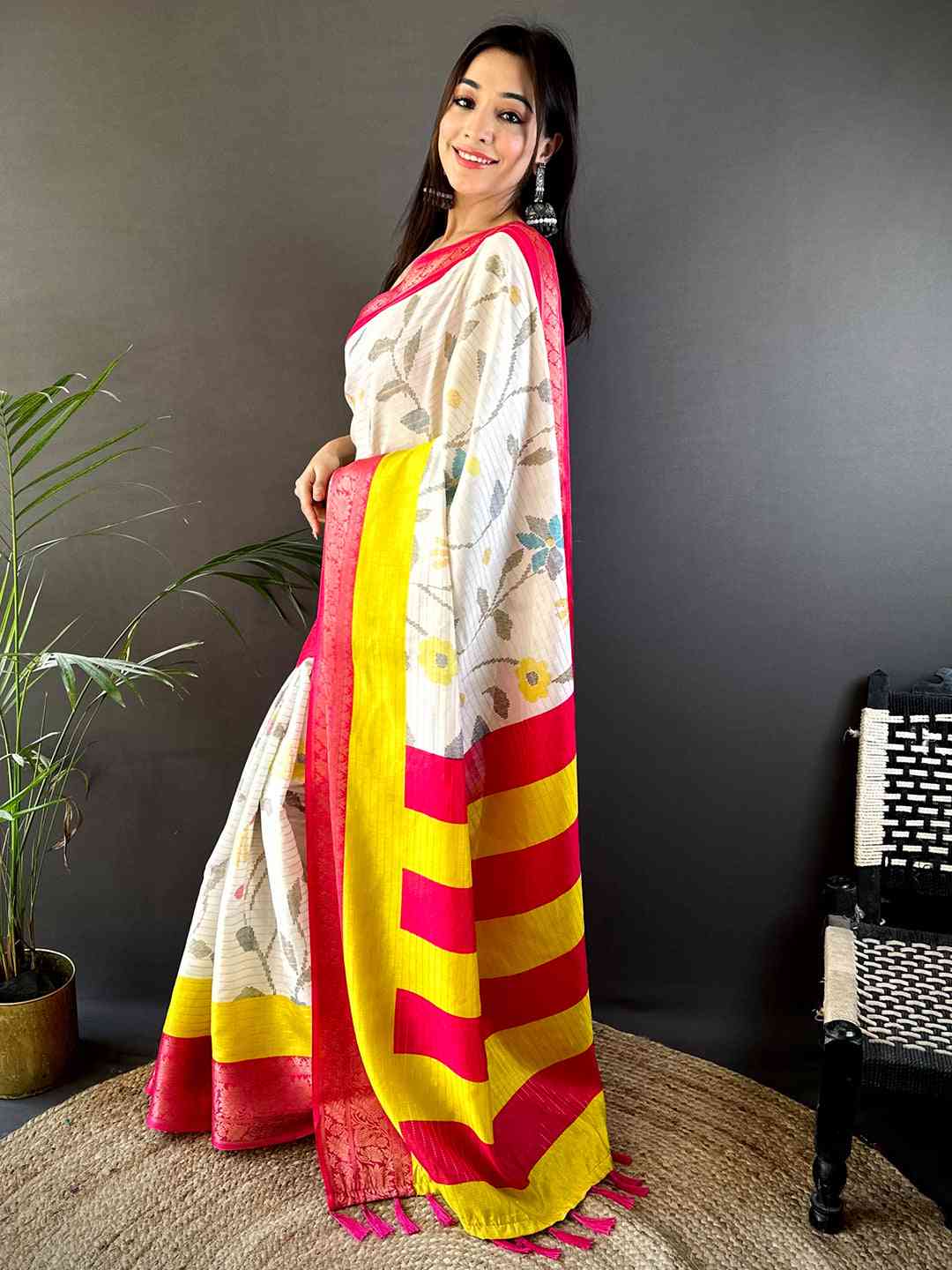 Pink Dola Silk Bird Print Saree by My Store
