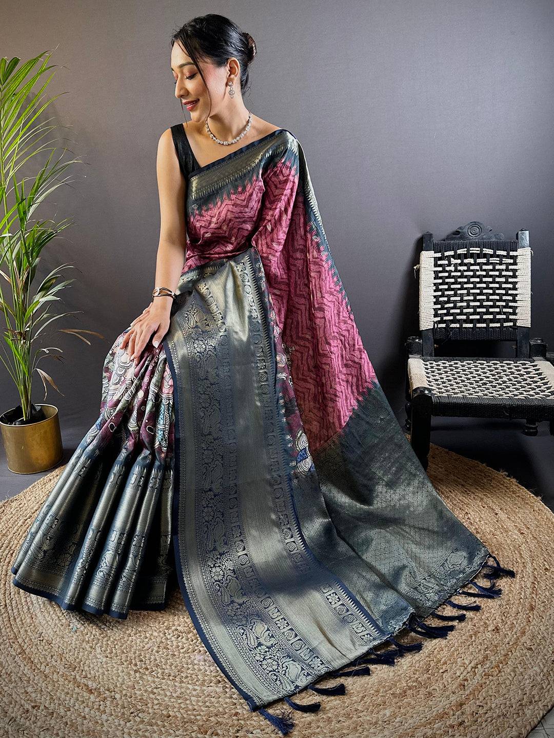 Intricate Dahliya Maroon Banarasi Silk Saree by My Store